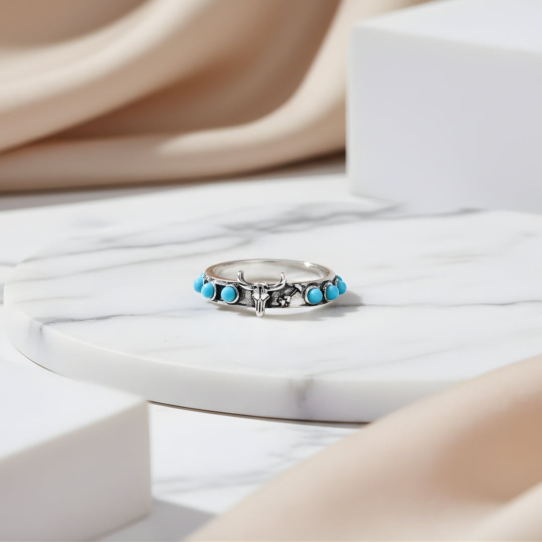 Silver boho ring with turquoise accents Perth Australia House of Hide Tropicana Trail design