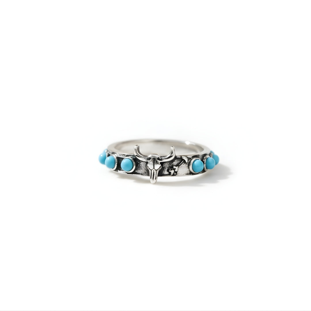 Tropicana Trail Ring Perth Australia House of Hide silver ring with turquoise stones and bull head detail