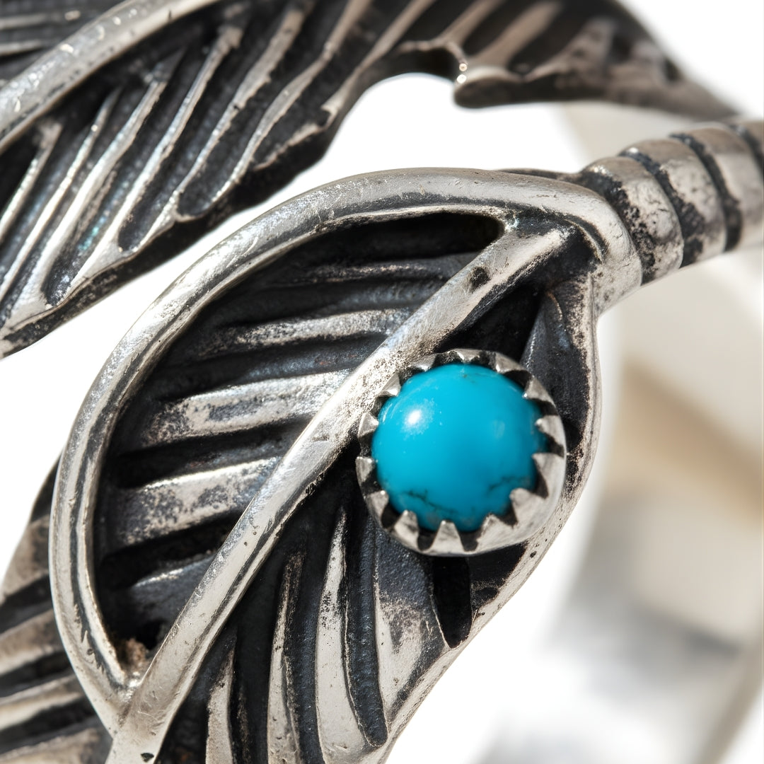 Silver feather ring featuring turquoise gemstone by House of Hide Perth jewellery