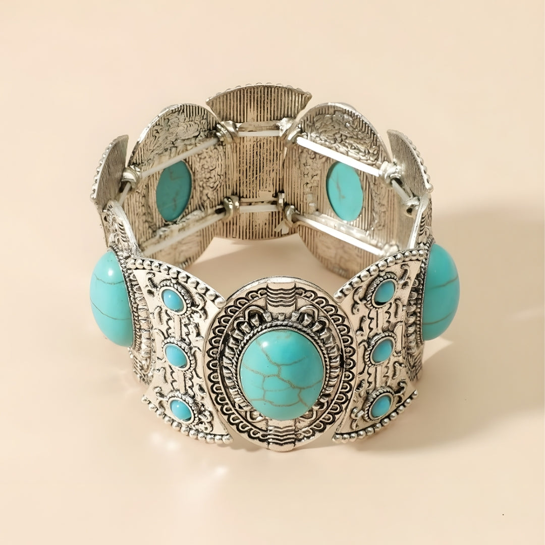 Silver engraved bracelet featuring turquoise gemstones by House of Hide Perth jewellery