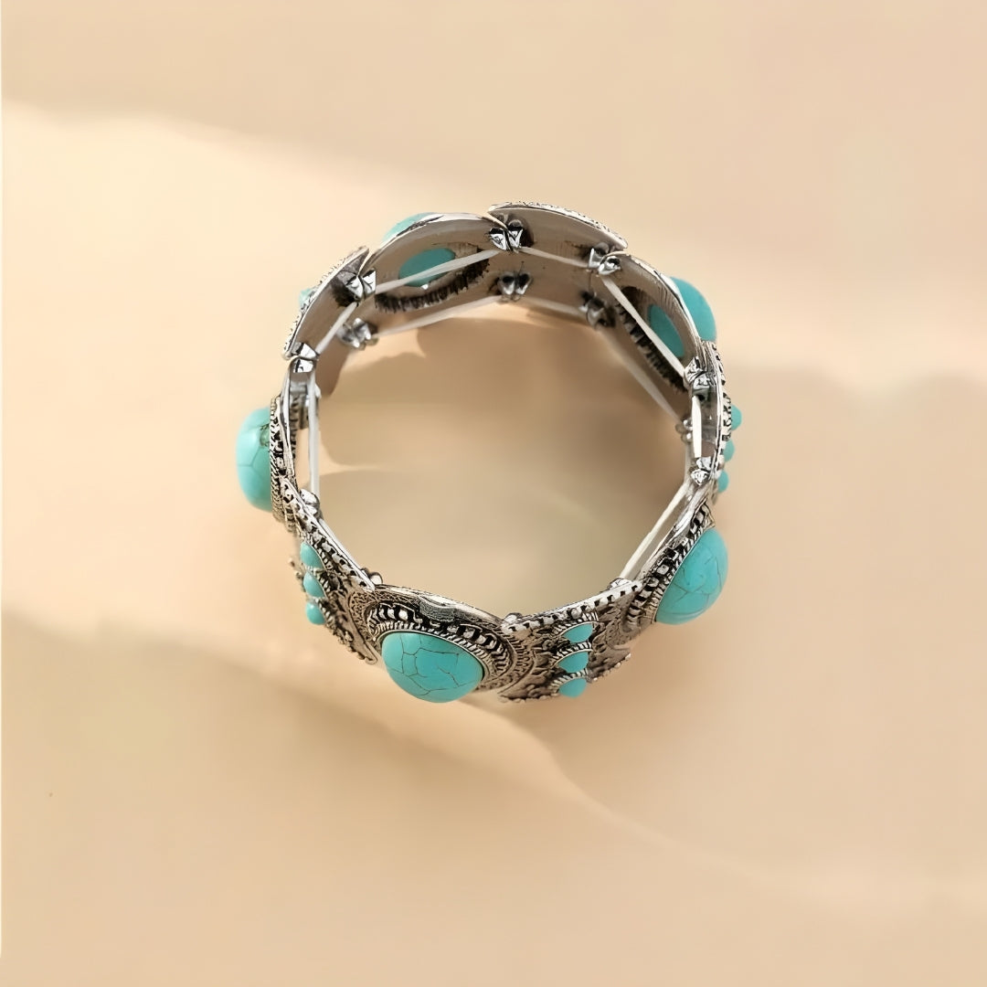 Elegant silver bracelet with turquoise stones Perth Australia House of Hide handcrafted jewellery
