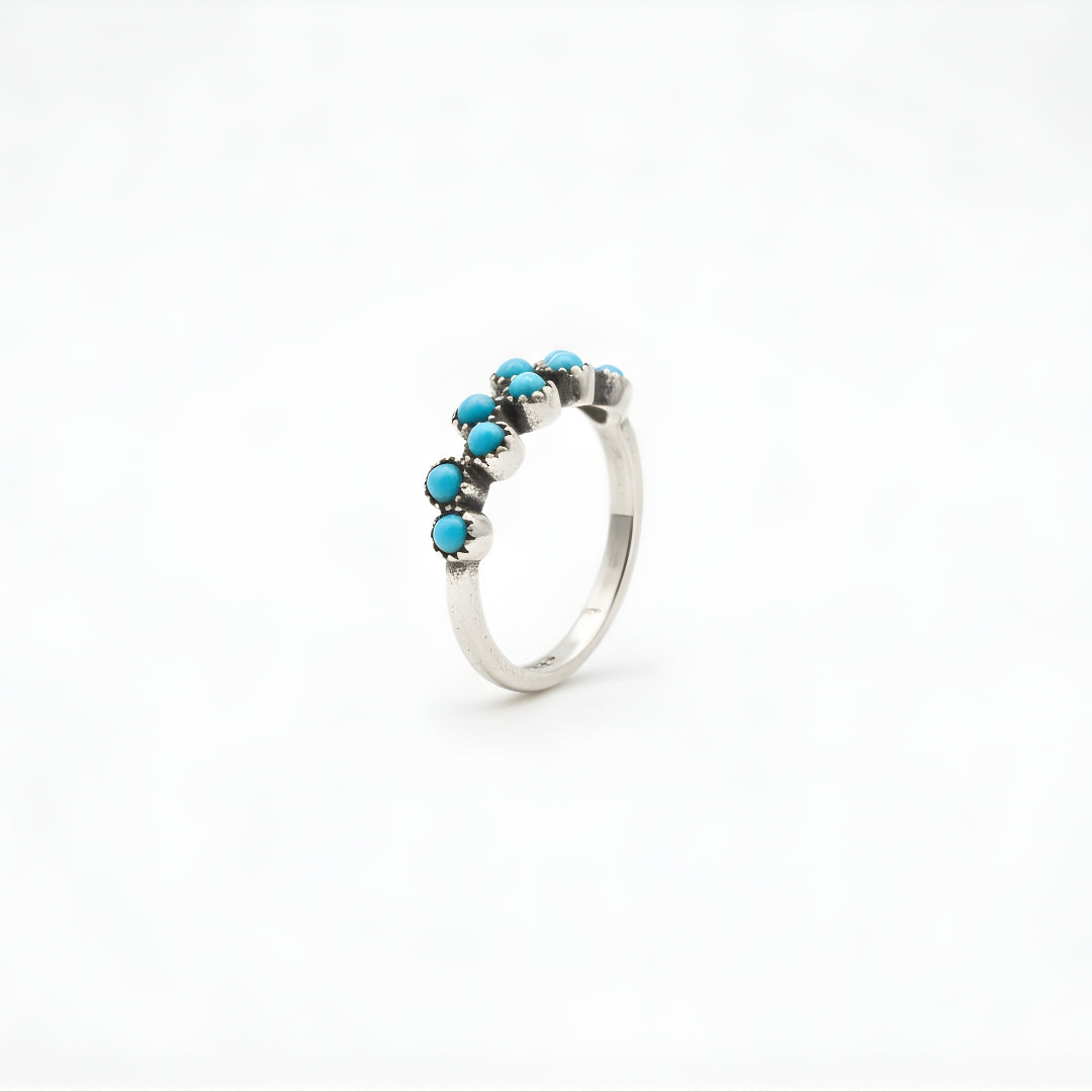 Silver turquoise stone ring from House of Hide jewellery on a white background, designed in Perth, Australia