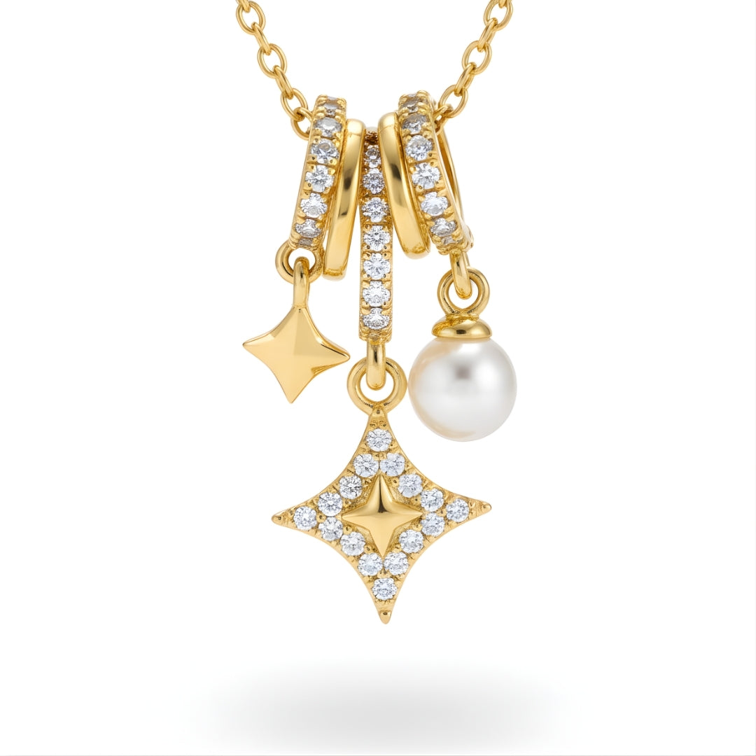 Gold star pendant necklace featuring pearl detail by House of Hide Perth jewellery