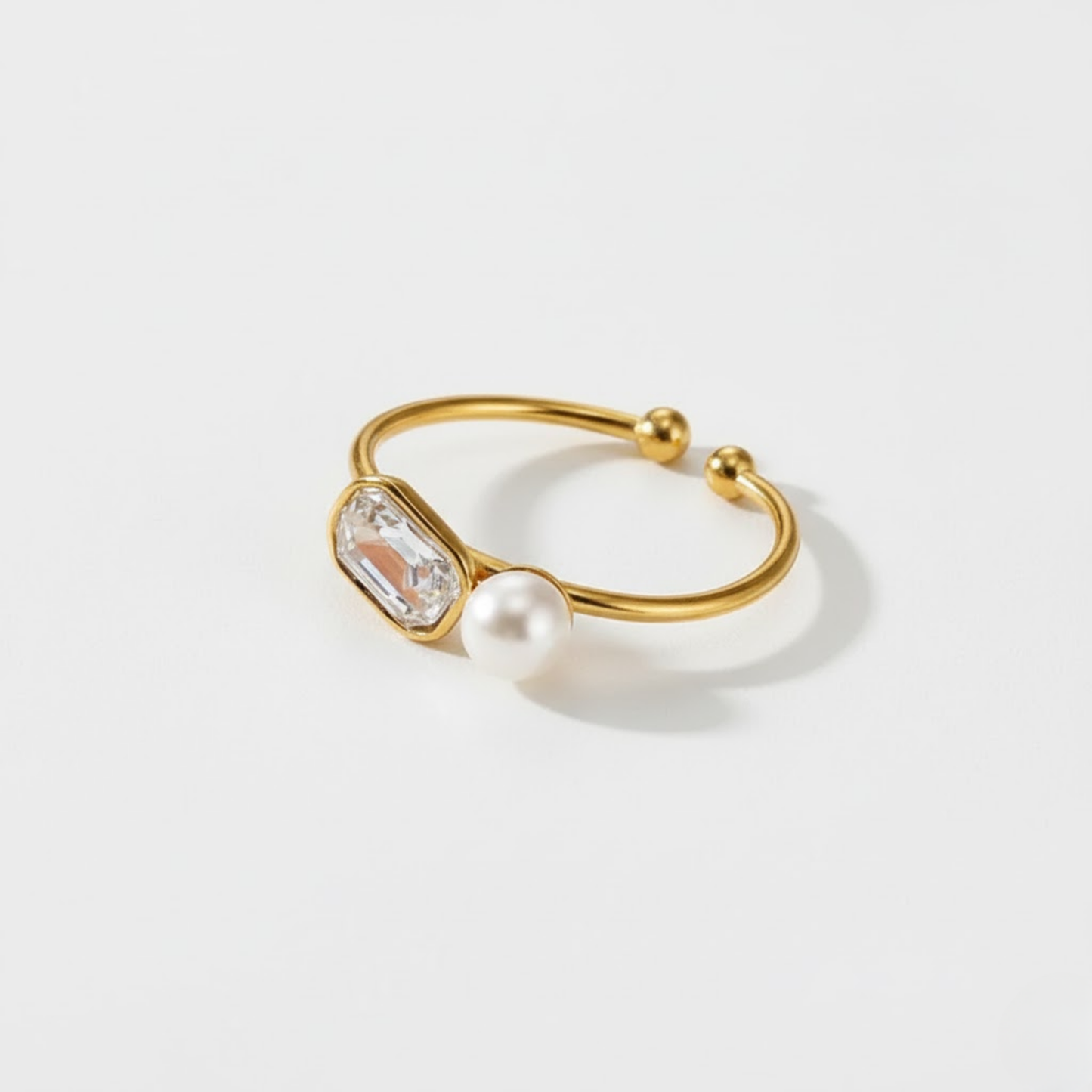 Vintage Elegance Ring Perth Australia Houseofhide close up of pearl and zirconia dual stone design