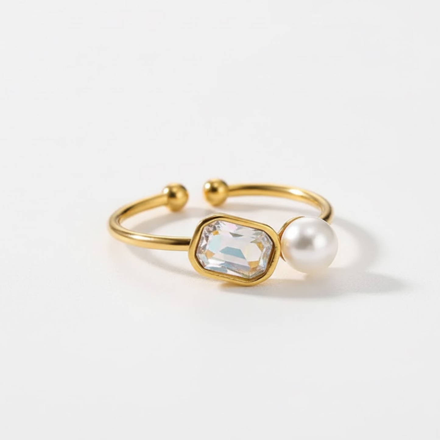 Vintage Elegance Ring Perth Australia Houseofhide stainless steel open ring featuring pearl and zirconia stones