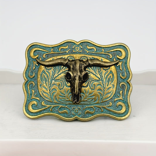Western Regal Rustler Buckle Perth Australia House of Hide handcrafted metal belt buckle with turquoise longhorn centerpiece