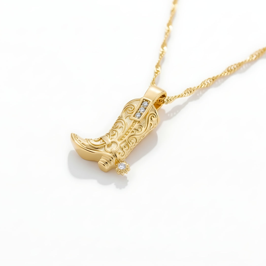 Western TropiCowgirl Necklace Perth Australia Houseofhide photographed in soft light revealing gold texture and fine craftsmanship.