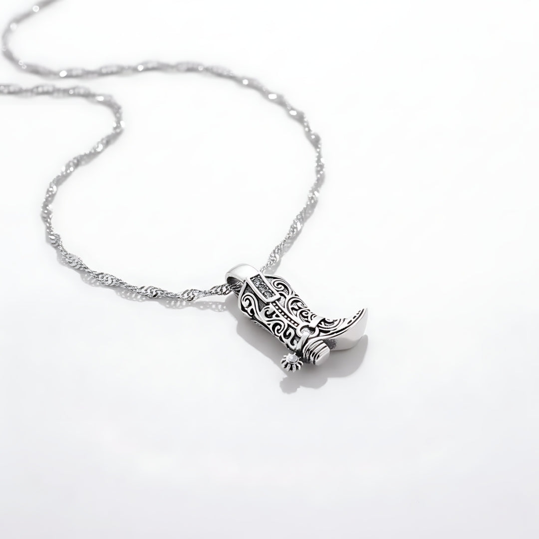 Western TropiRanch Necklace Perth Australia Houseofhide photographed in soft light revealing polished silver texture and pendant detail.