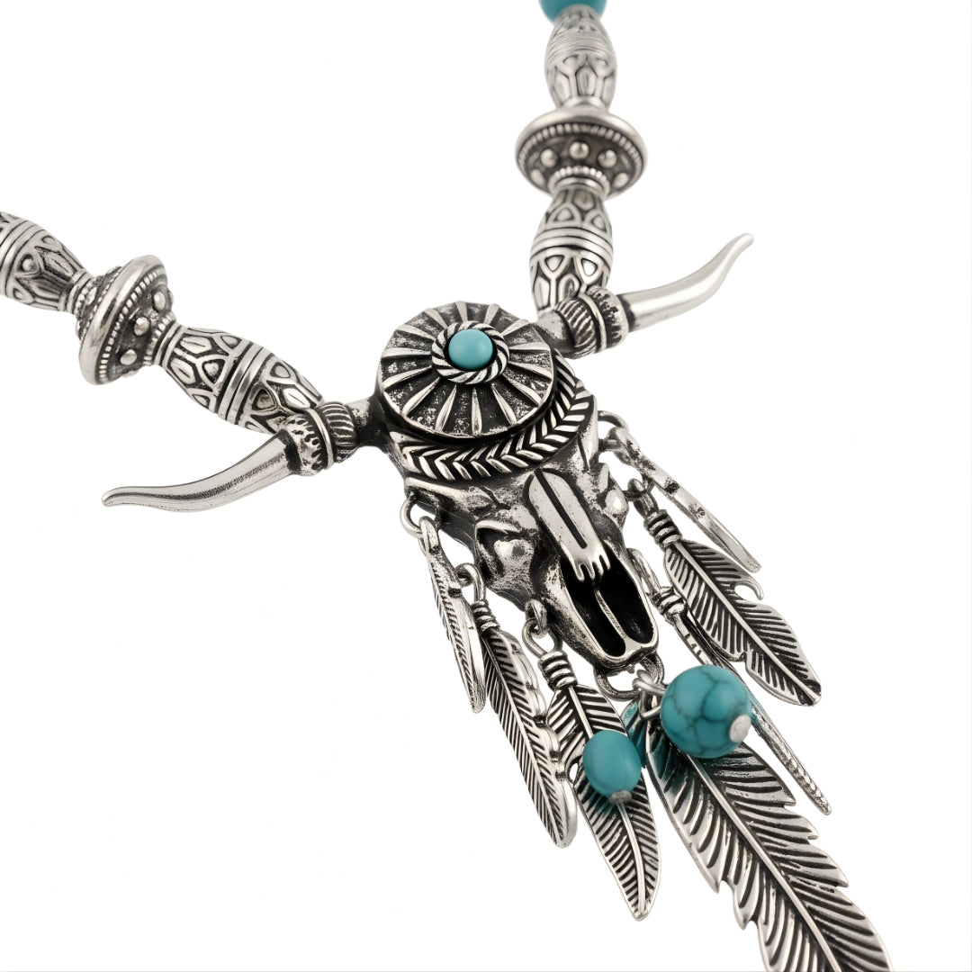 Western Turquoise Tide Amulet Necklace Perth Australia Houseofhide photographed in soft light revealing turquoise tones and coastal texture.