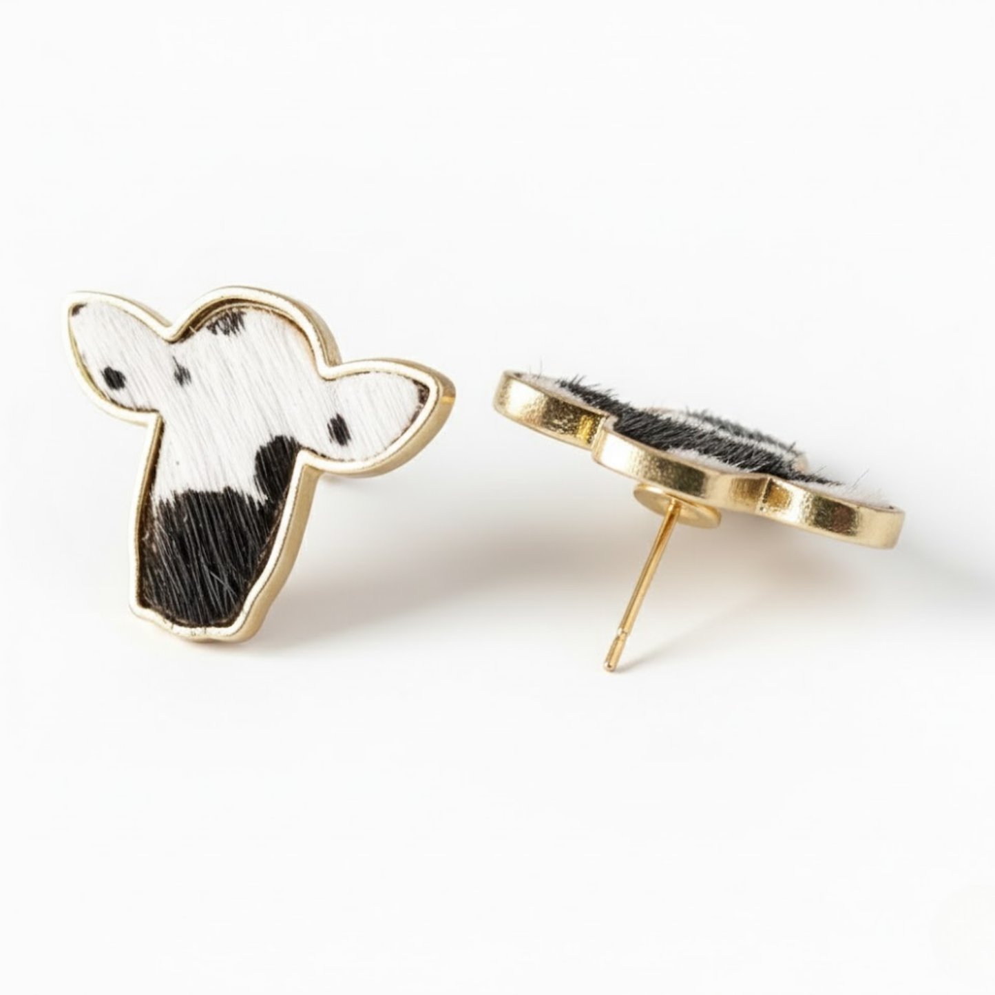 Western Midnight Range Studs Perth Australia Houseofhide rustic cowhide pattern earrings outlined in gold