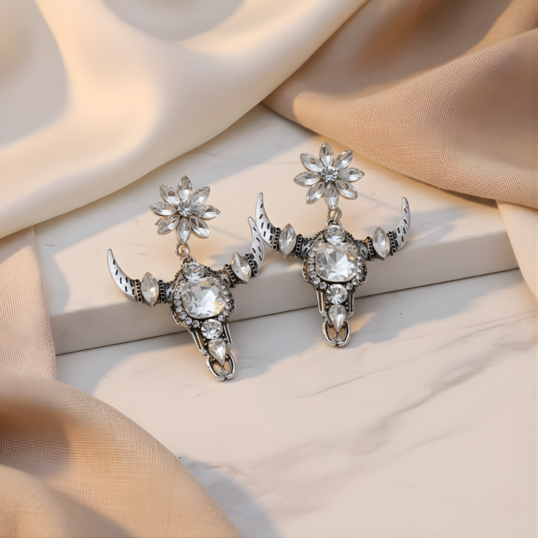 Wild West Blossom Earrings House of Hide western-inspired silver earrings with floral crystal details