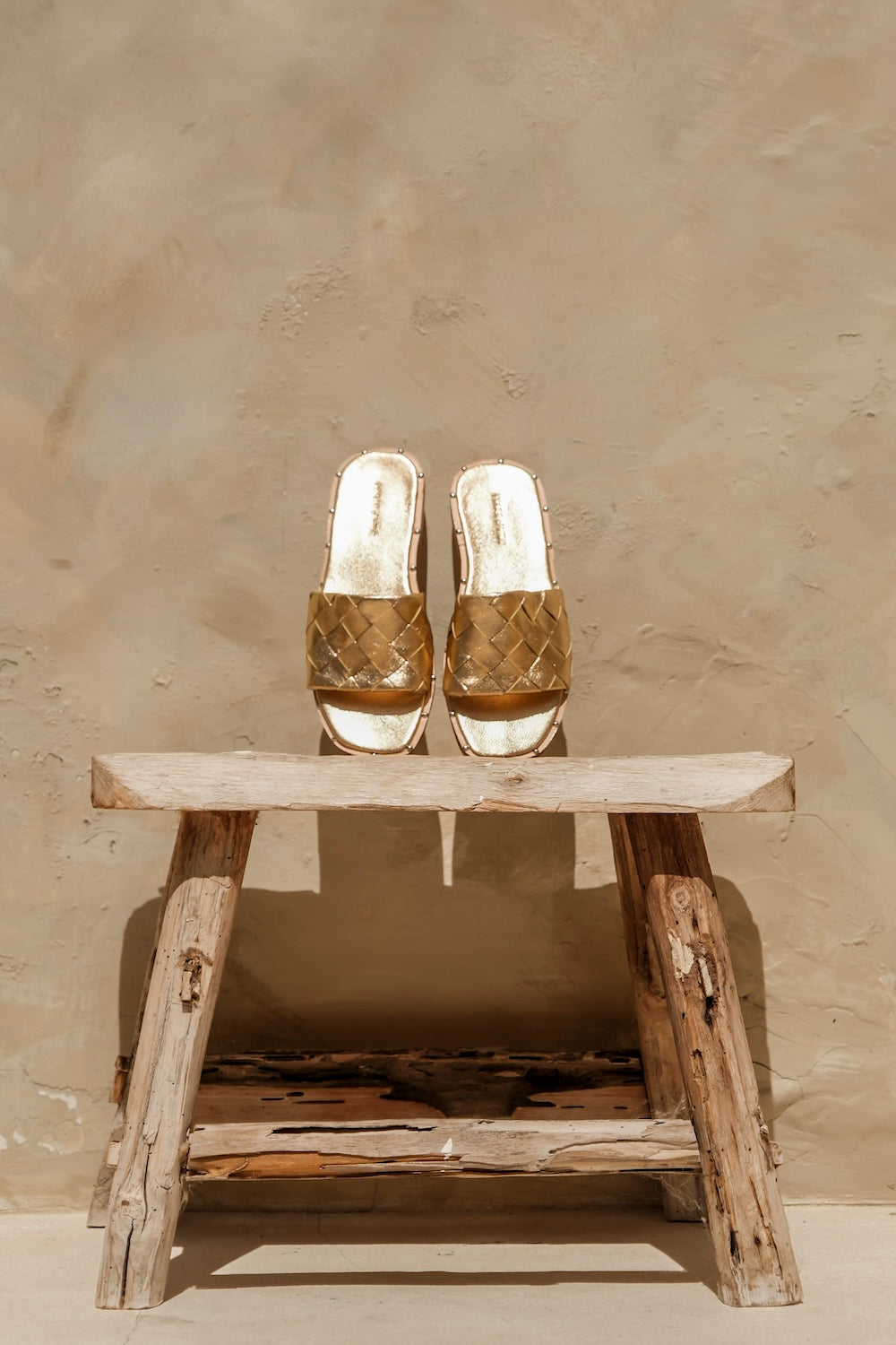 Women’s gold woven leather slides sandals, Bottega-style flat mule dupe with comfortable leather sole, Australia