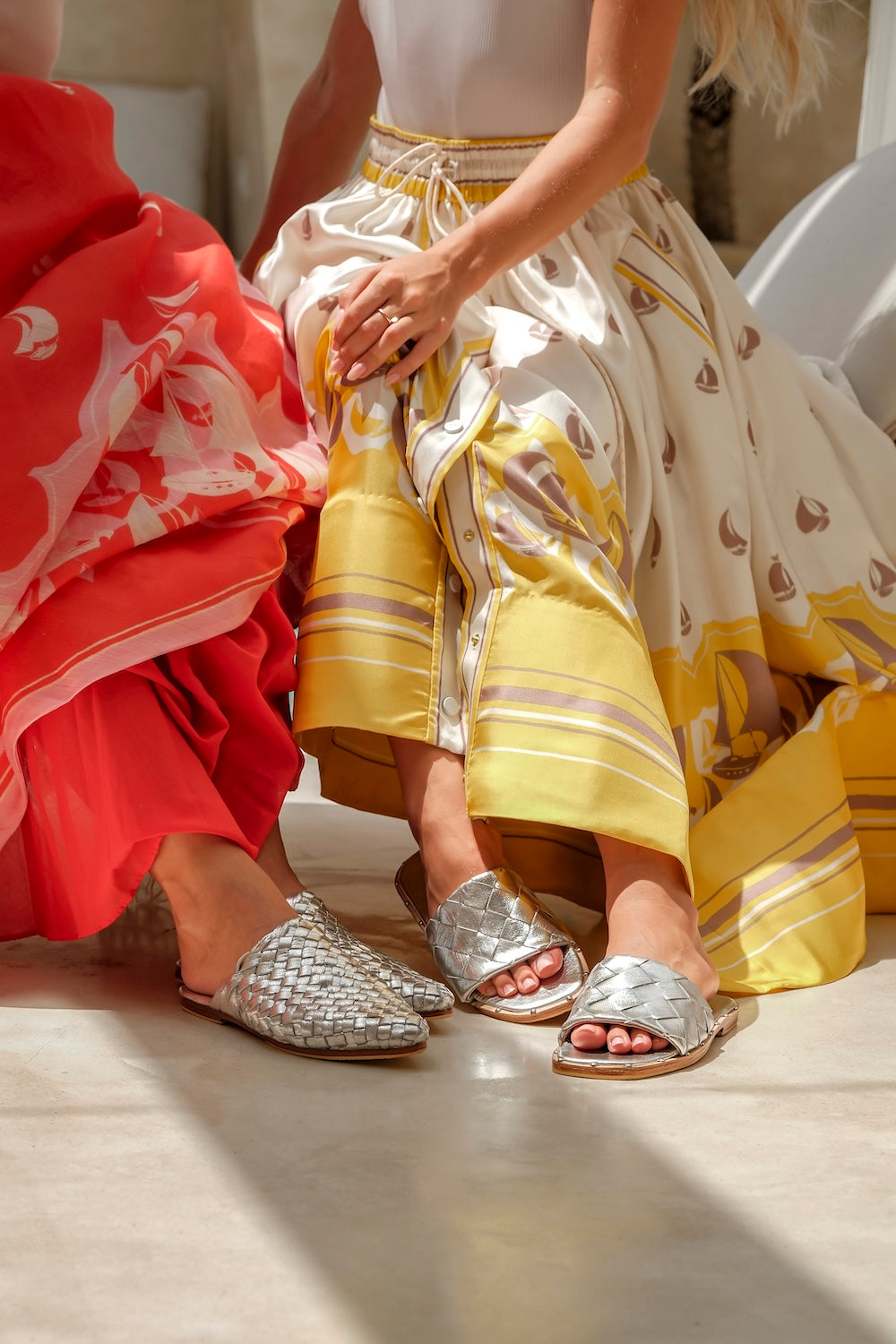 Bunker Bay Woven Slide silver leather sandal, a Bottega-inspired flat mule with woven leather design, Australian women’s summer slide