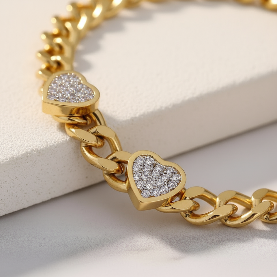 House of Hide Amora Chain Bracelet elegant gold stainless steel heart link jewellery for everyday wear