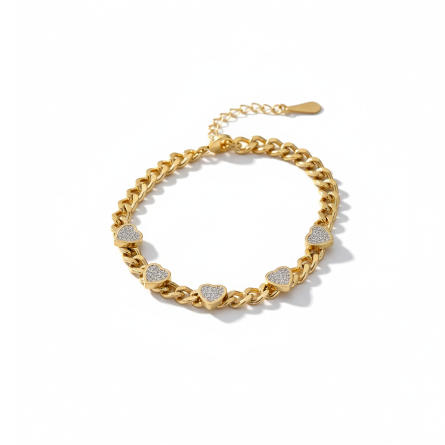 Amora Chain Bracelet Perth Australia House of Hide gold stainless steel heart-link bracelet with zircon stones