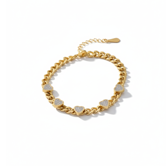 Amora Chain Bracelet Perth Australia House of Hide gold stainless steel heart-link bracelet with zircon stones