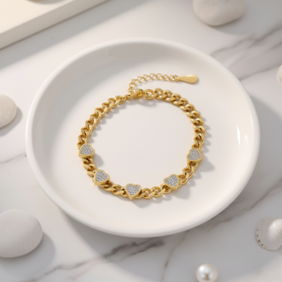 House of Hide Amora Chain Bracelet polished gold heart chain bracelet symbolising love and unity