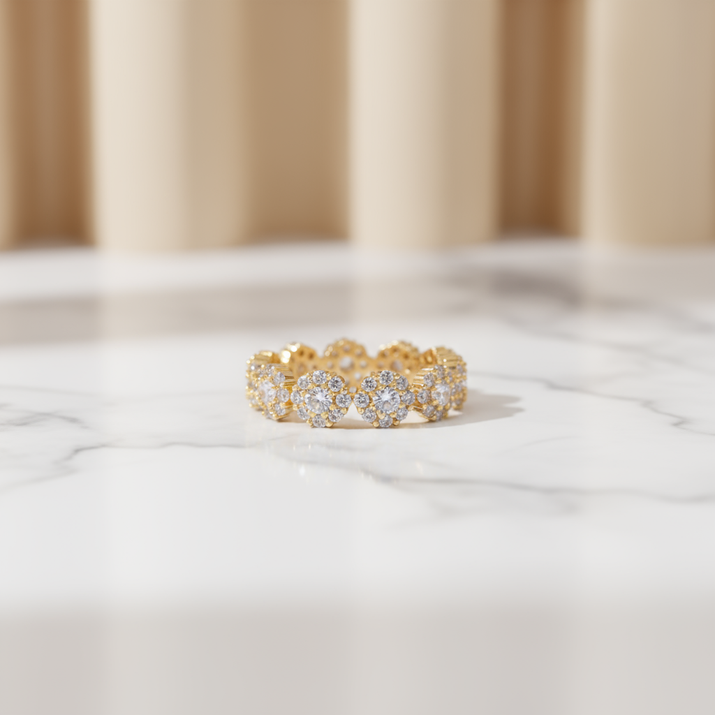 Aurelia Bloom Ring with gold band, central diamond, and halo of smaller diamonds Perth Australia House of Hide