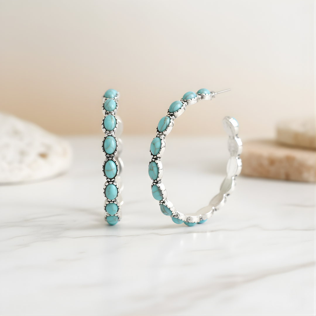 Boho turquoise beaded hoop earrings Perth Australia House of Hide western-inspired jewellery