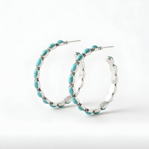 Azure Horizon Western Boho Style Hoop Earrings Perth Australia House of Hide turquoise beaded hoops on white background