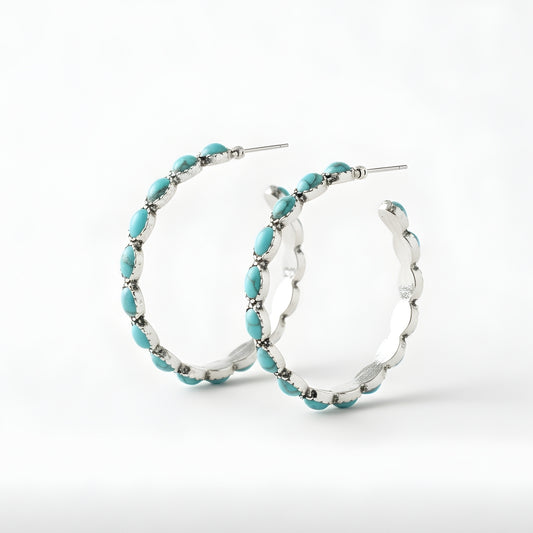 Azure Horizon Western Boho Style Hoop Earrings Perth Australia House of Hide turquoise beaded hoops on white background