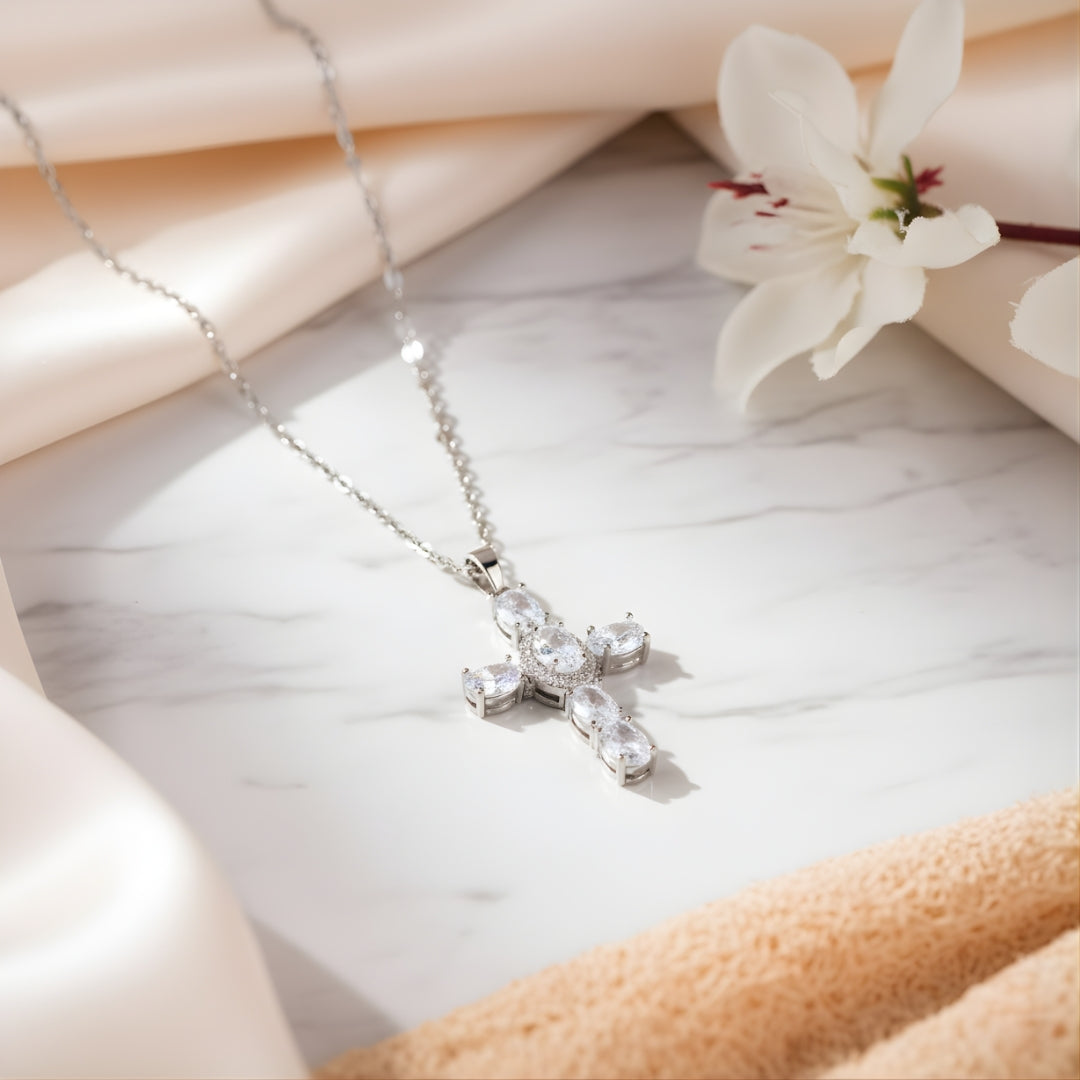 Azure Spirit Cross Necklace Perth House of Hide silver pendant necklace on white background