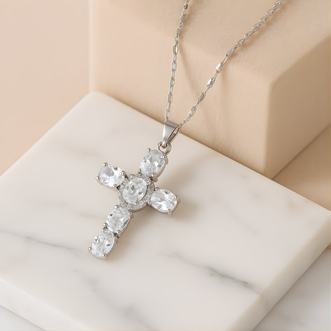Elegant silver cross necklace Perth Australia House of Hide minimalist jewellery design