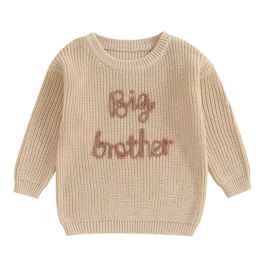 Celebrate his new role in style with our Cream Big Brother Knit Jumper. Perfect for pregnancy announcements, sibling photos, and cosy everyday wear.