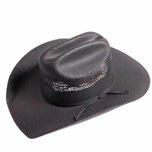 Black Straw Cowboy Hat with Wide Brim and Cattleman Crown for Sun Protection