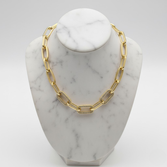 Close-up of Celestia Gold Chain Necklace Perth Australia Houseofhide showing gold links.