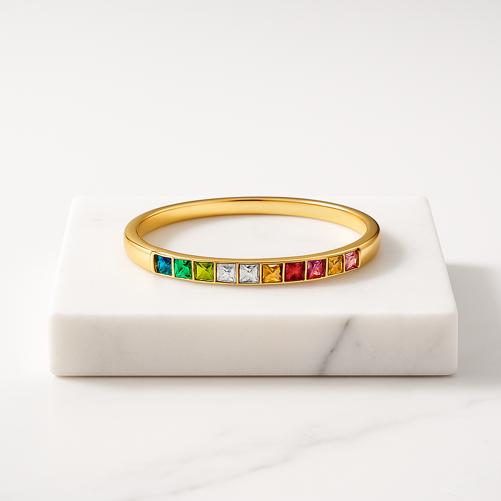 House of Hide Celestial Rainbow Star Ring two-piece stackable gold ring with rainbow zircon stones