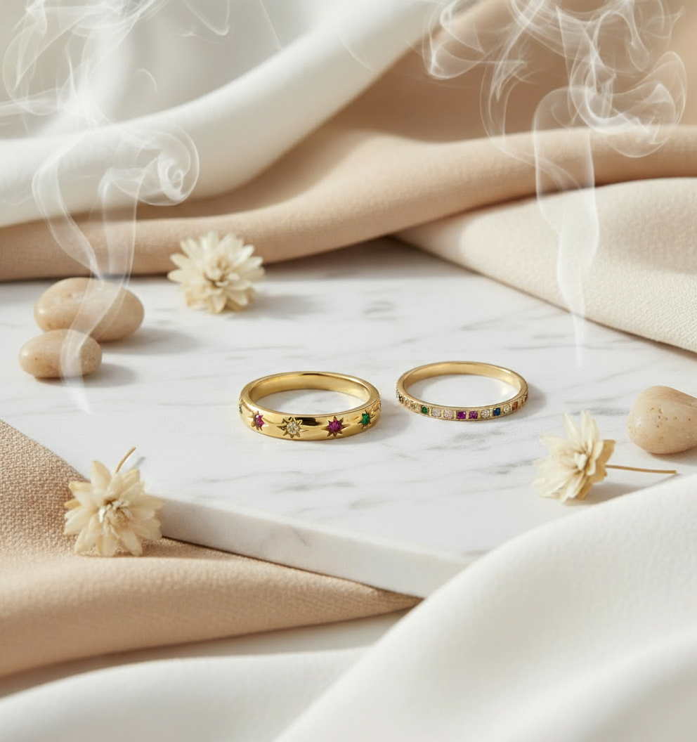 Celestial Rainbow Star Ring Perth Australia House of Hide gold stainless steel multicolour zirconia set