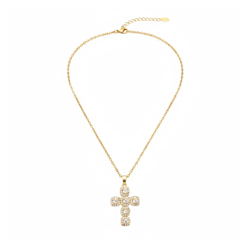 Celestial Spark Cross Necklace Perth Australia Houseofhide featuring a copper cross pendant inlaid with colourful cubic zirconia stones.