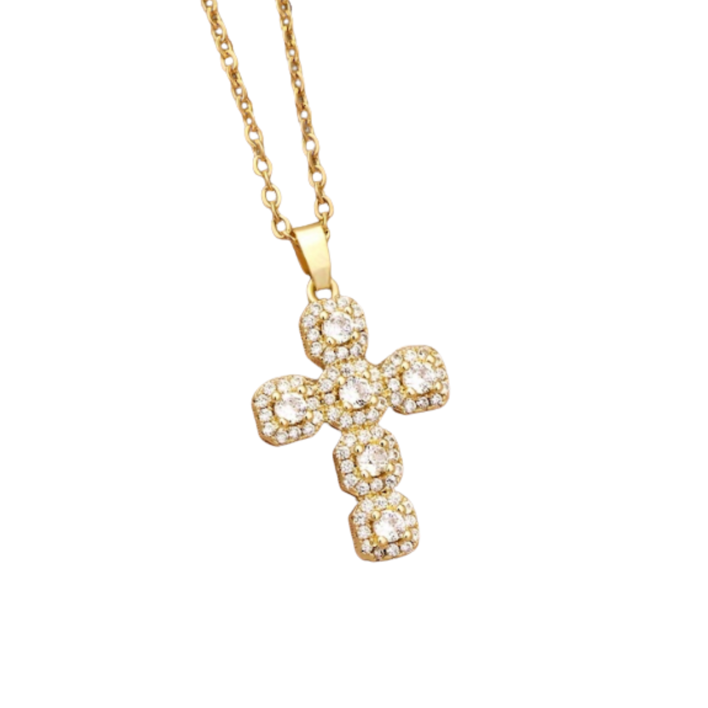 Elegant Celestial Spark Cross Necklace Perth Australia Houseofhide displayed on a reflective surface highlighting vibrant sparkle.