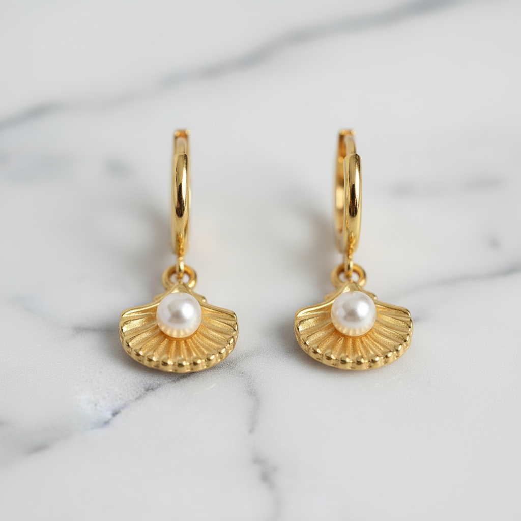 Elegant gold seashell hoop earrings inspired by Australian summer – Houseofhide jewellery Perth Australia