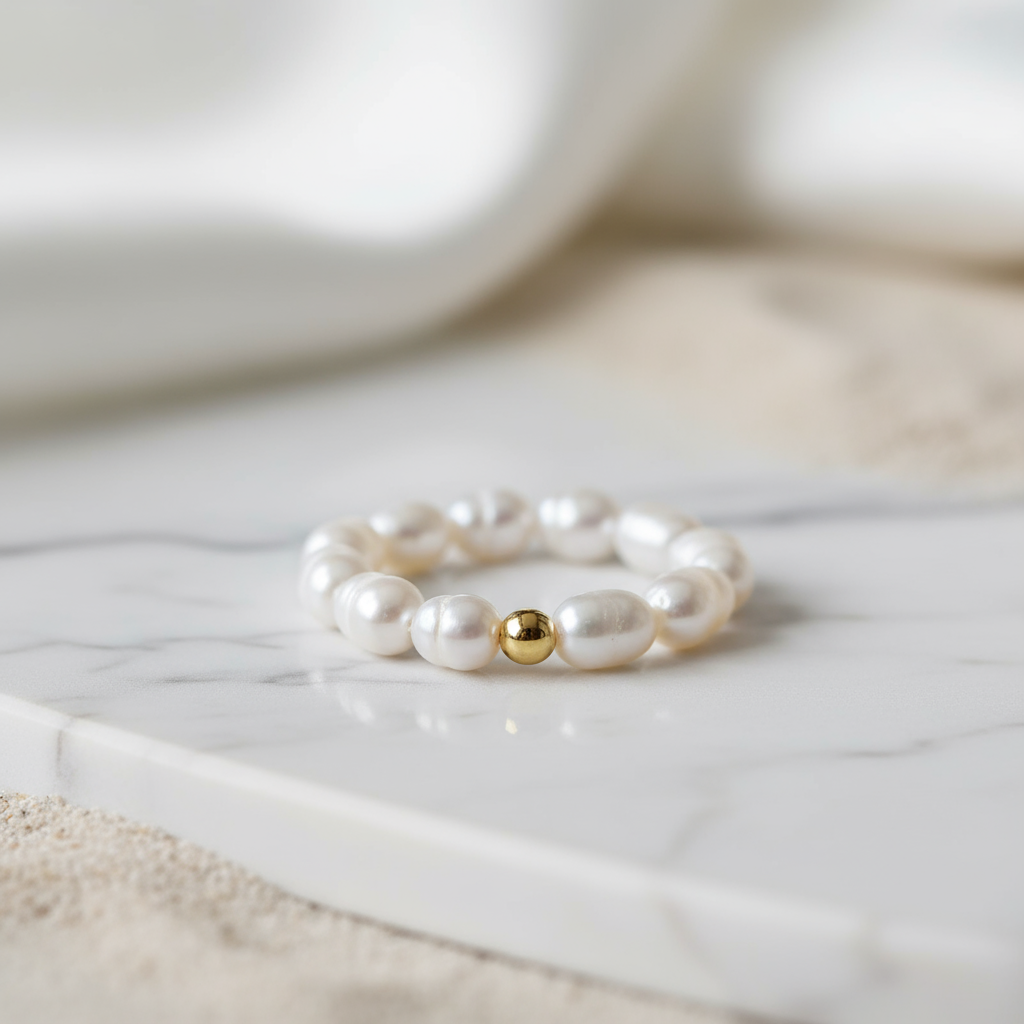 Coastal Glow Pearl Ring Perth Australia House of Hide gold accented freshwater pearl ring inspired by Australian summer elegance