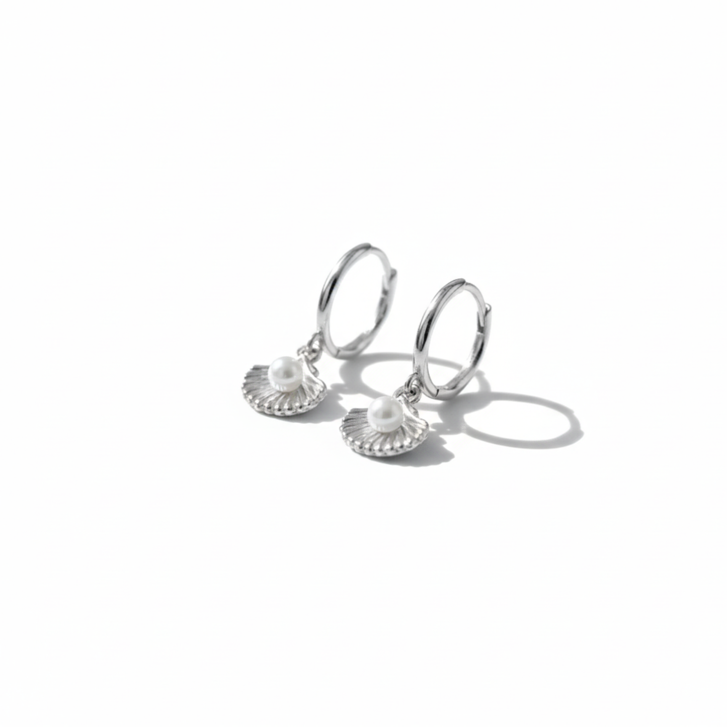 Coastal Glow Silver Seashell Hoop Earrings Perth Australia Houseofhide – silver hoops with seashell charm and pearl zircon accent