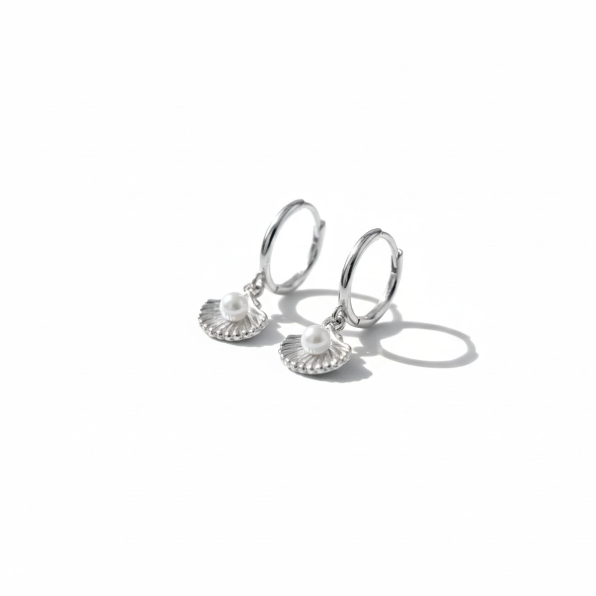 Coastal Glow Silver Seashell Hoop Earrings Perth Australia Houseofhide – silver hoops with seashell charm and pearl zircon accent