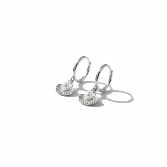 Coastal Glow Silver Seashell Hoop Earrings Perth Australia Houseofhide – silver hoops with seashell charm and pearl zircon accent