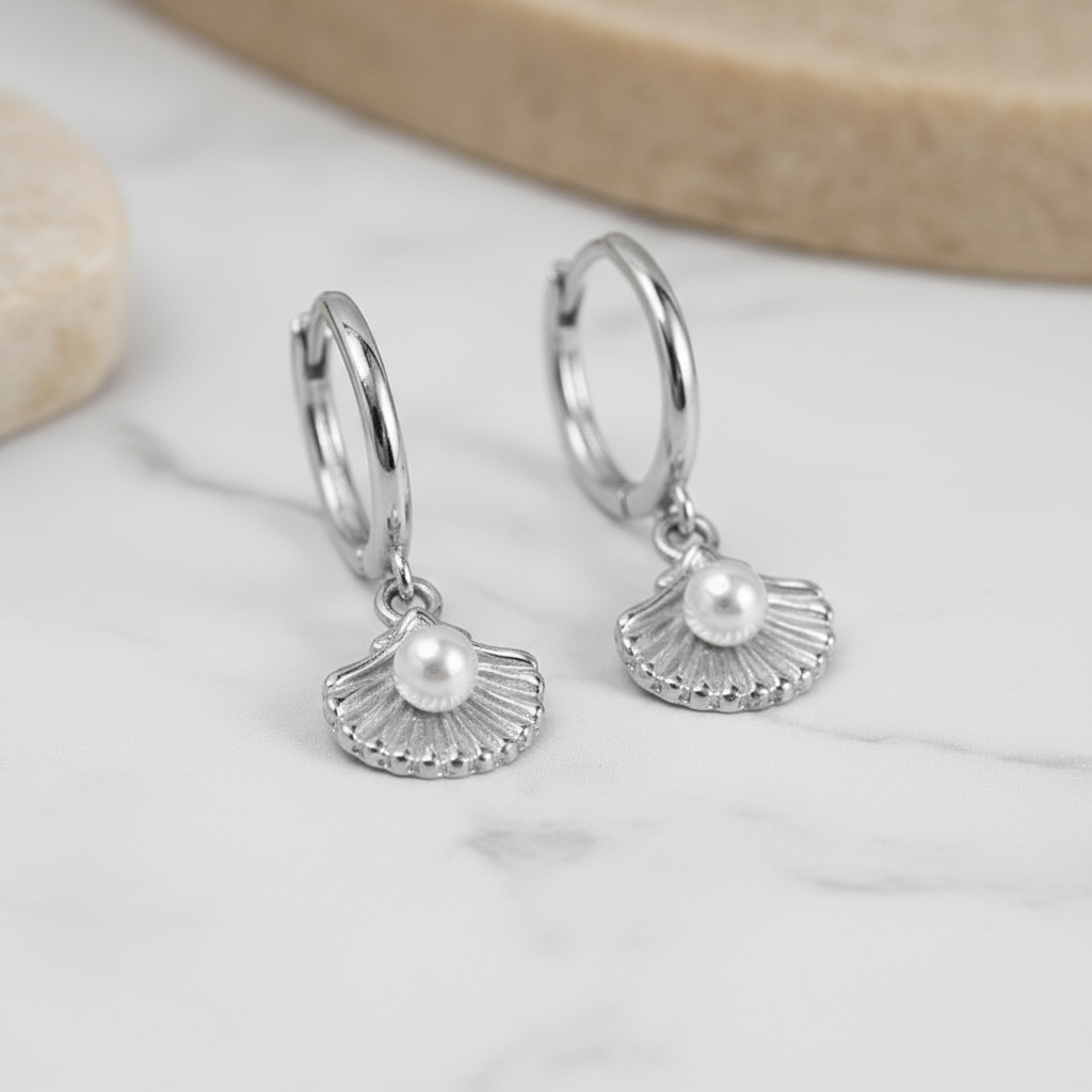 Elegant silver seashell hoop earrings inspired by the Australian coast – Houseofhide jewellery Perth Australia