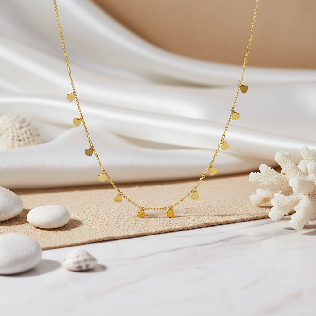 Coastal Hearts Necklace Perth Australia House of Hide gold jewellery inspired by summer days and ocean vibes