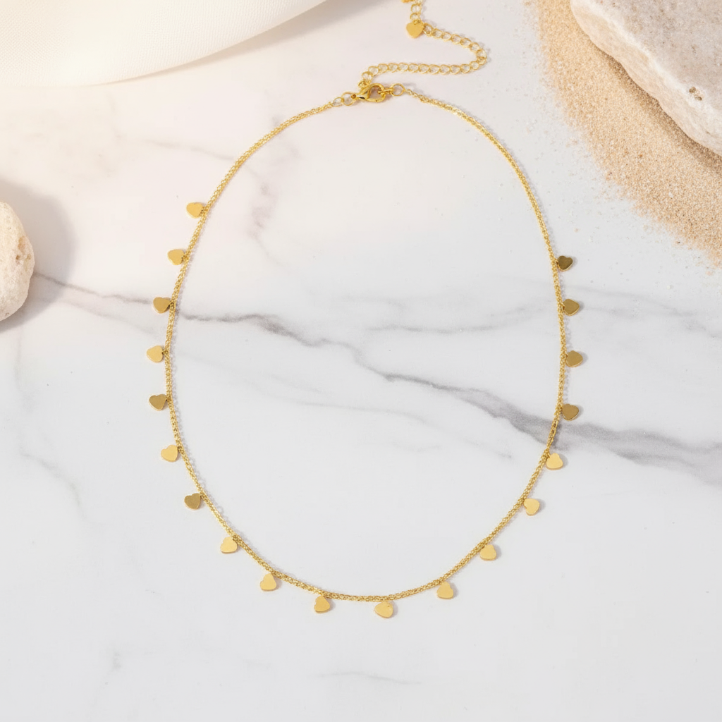 Golden Coastal Hearts Necklace Perth Australia House of Hide elegant design capturing carefree evenings