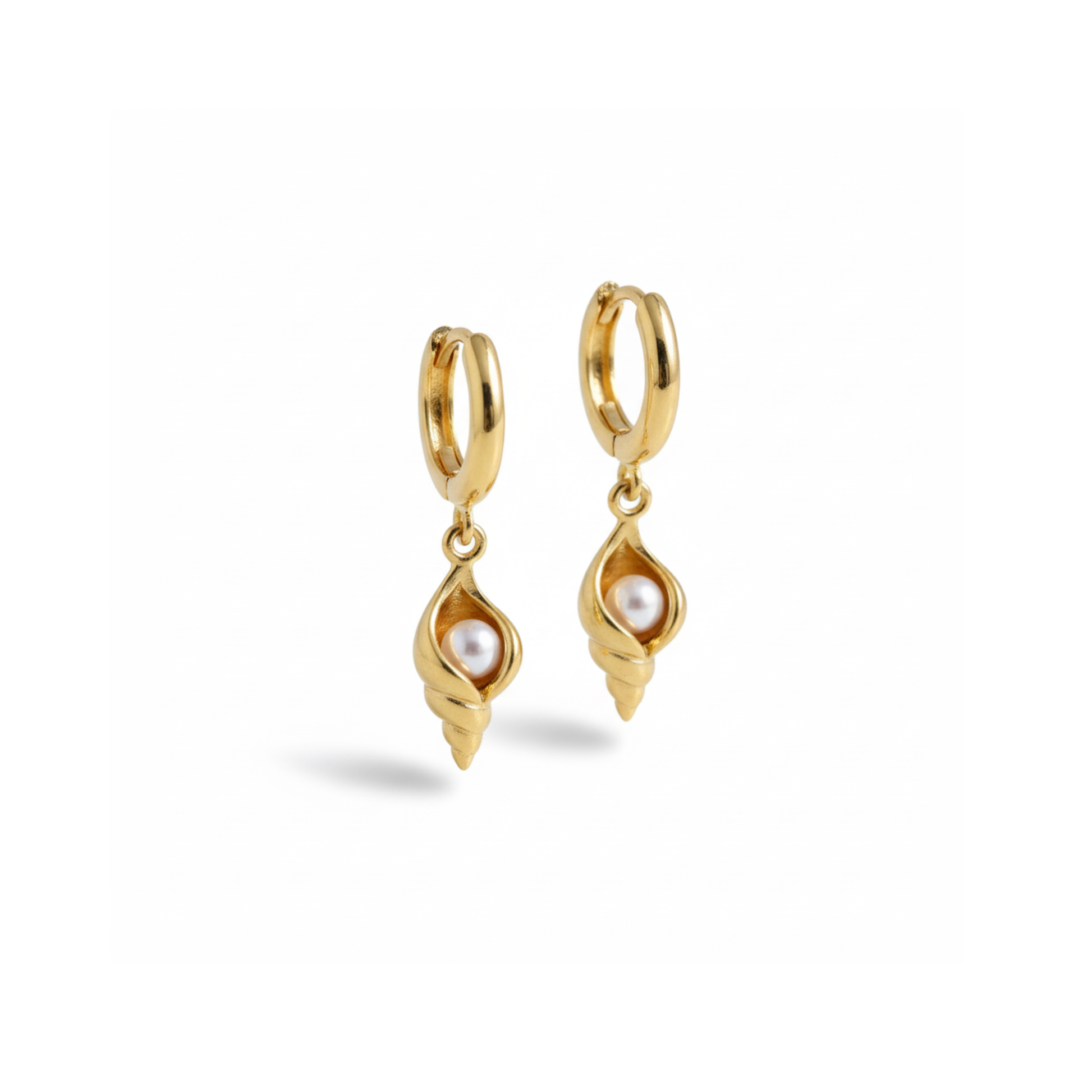 Coastal Pearl Gold Shell Hoop Earrings Perth Australia Houseofhide – gold hoops with shell charm and pearl zircon accent inspired by Australian beaches