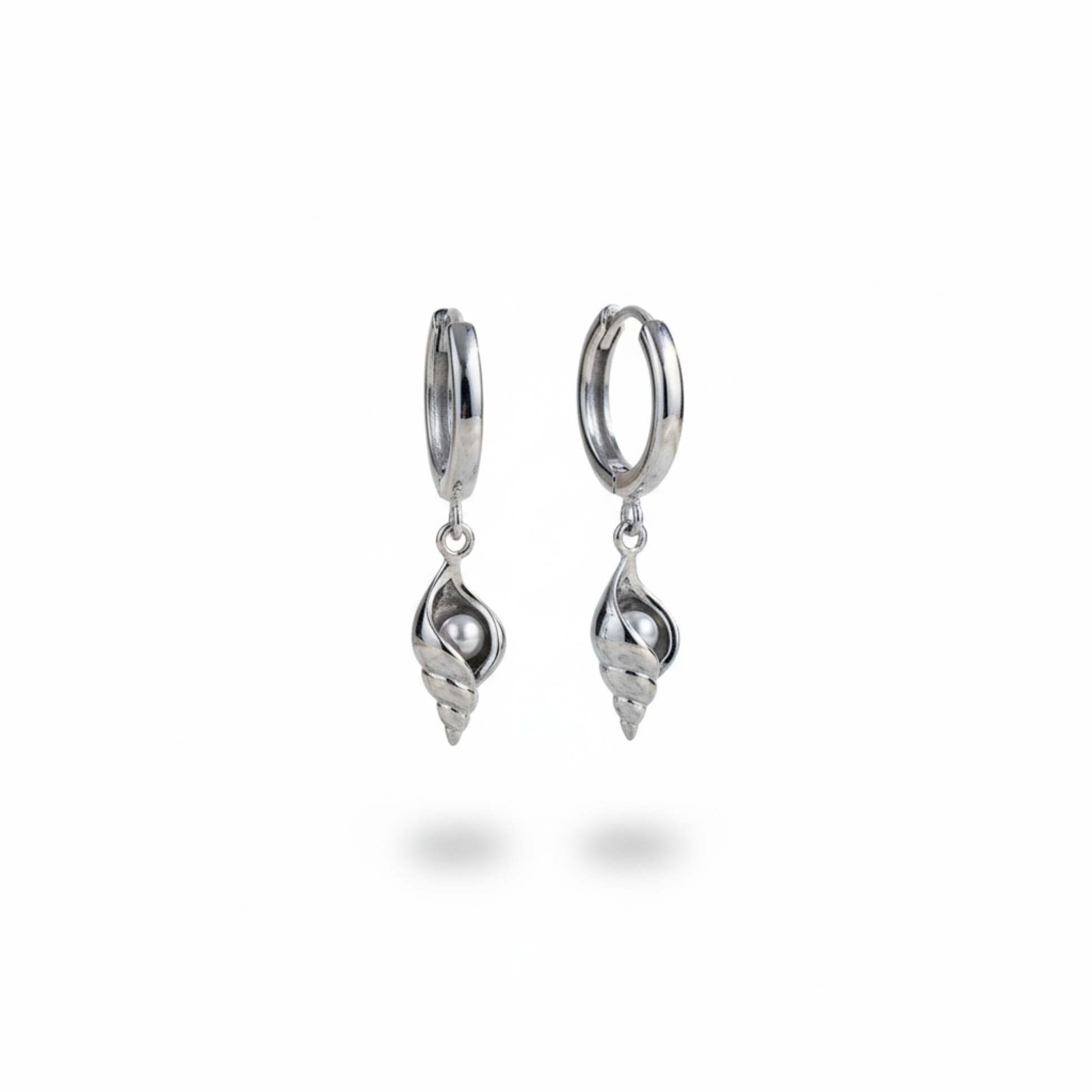 Coastal Pearl Silver Shell Hoop Earrings Perth Australia Houseofhide – silver hoops with shell pendants and zircon accents inspired by the sea