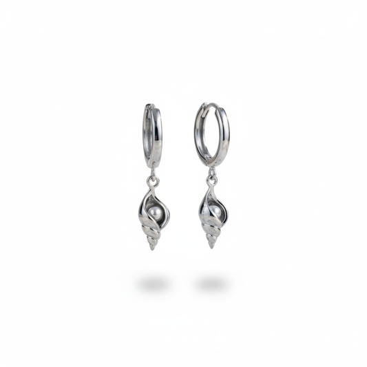 Coastal Pearl Silver Shell Hoop Earrings Perth Australia Houseofhide – silver hoops with shell pendants and zircon accents inspired by the sea