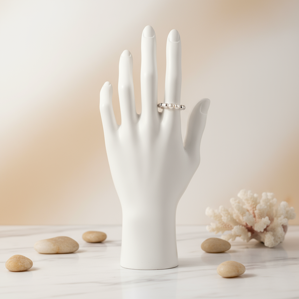 House of Hide Coastal Pearl Tide Ring silver stainless steel beads with natural pearls Australian summer jewellery