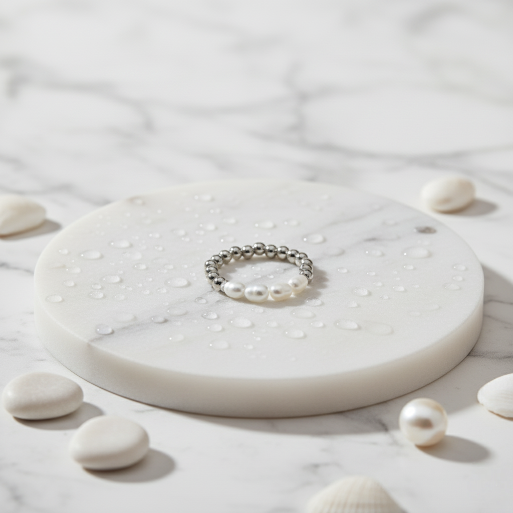 Coastal Pearl Tide Ring Perth Australia modern silver tone pearl ring from House of Hide beach inspired accessory