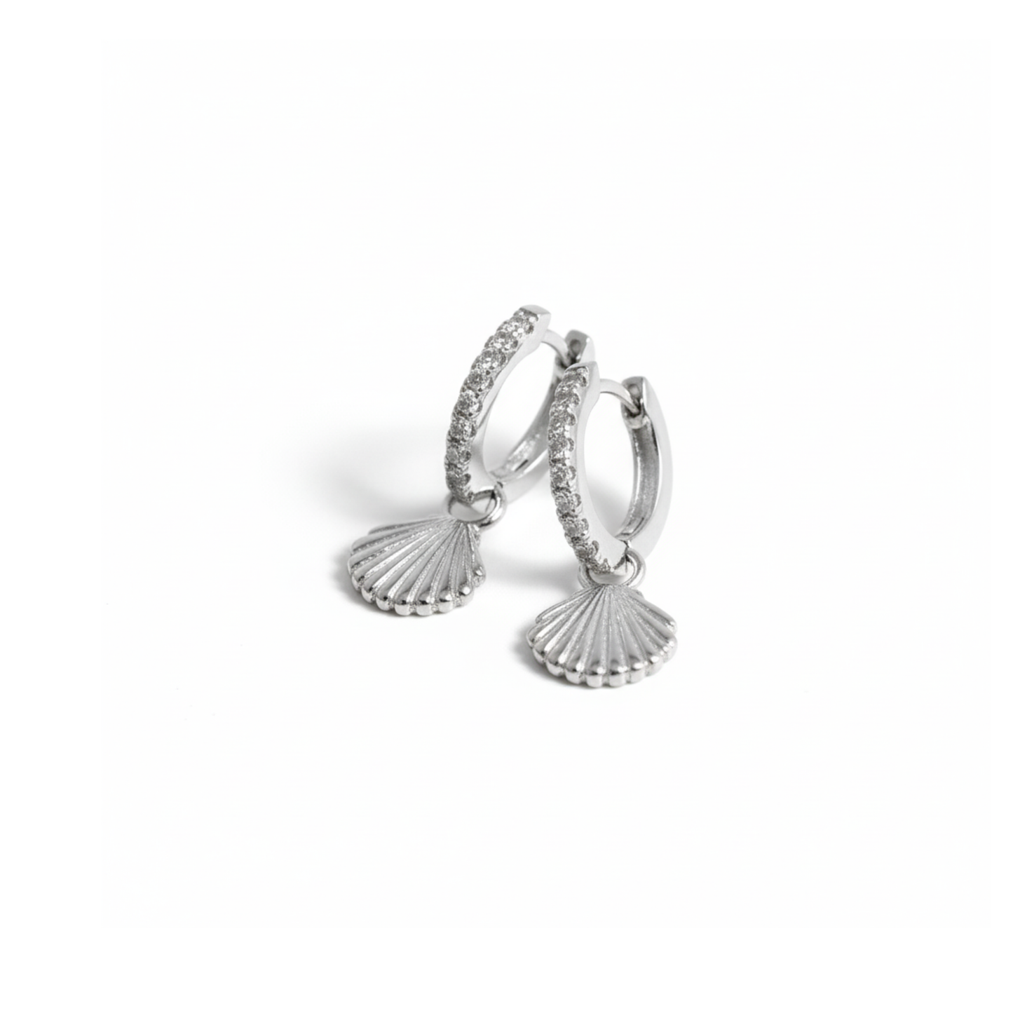 Coastal Seashell Hoop Earrings Perth Australia Houseofhide – silver hoops with detailed seashell charm and zircon sparkle