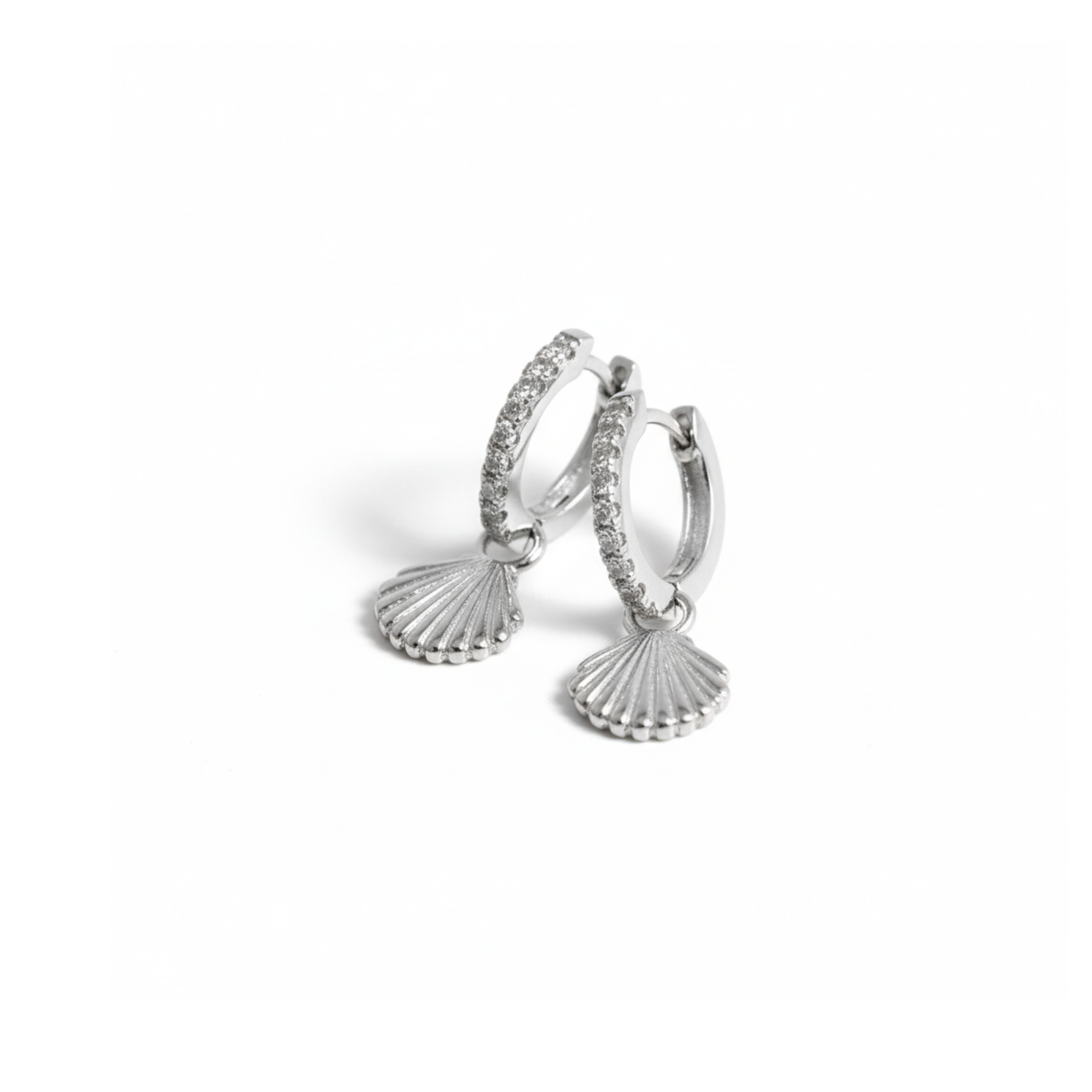 Coastal Seashell Hoop Earrings Perth Australia Houseofhide – silver hoops with detailed seashell charm and zircon sparkle