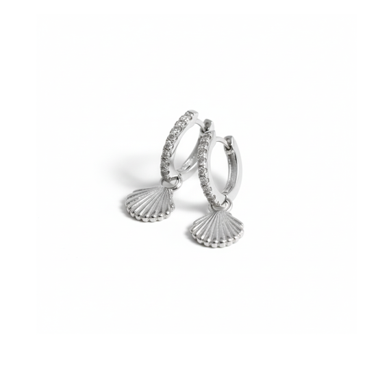 Coastal Seashell Hoop Earrings Perth Australia Houseofhide – silver hoops with detailed seashell charm and zircon sparkle